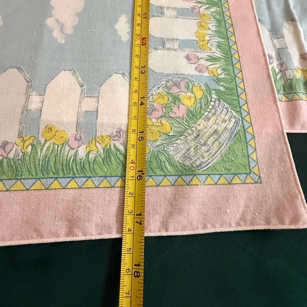 Vintage Pastel Garden Picnic Napkins Set‎ of 3 Pink Blue White Fence Floral 16in